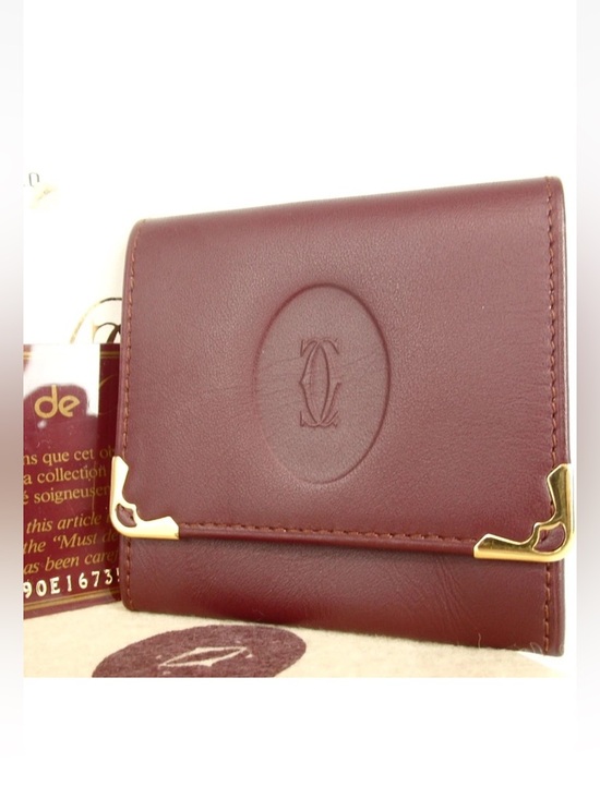 Cartier Handbags - Cartier Burgundy Leather Wallet with Gold Corner Hardware